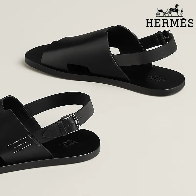 Herm¨¨s Black Smooth Leather Slingback Sandals