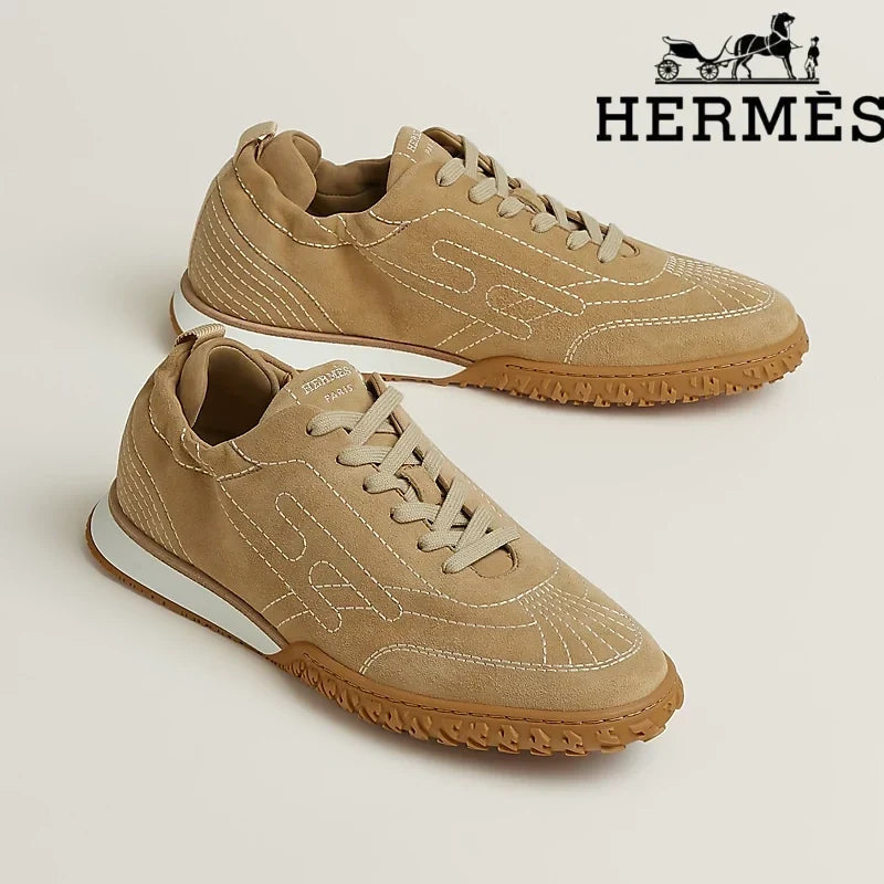 Herm¨¨s Khaki Suede Stitched Sneaker