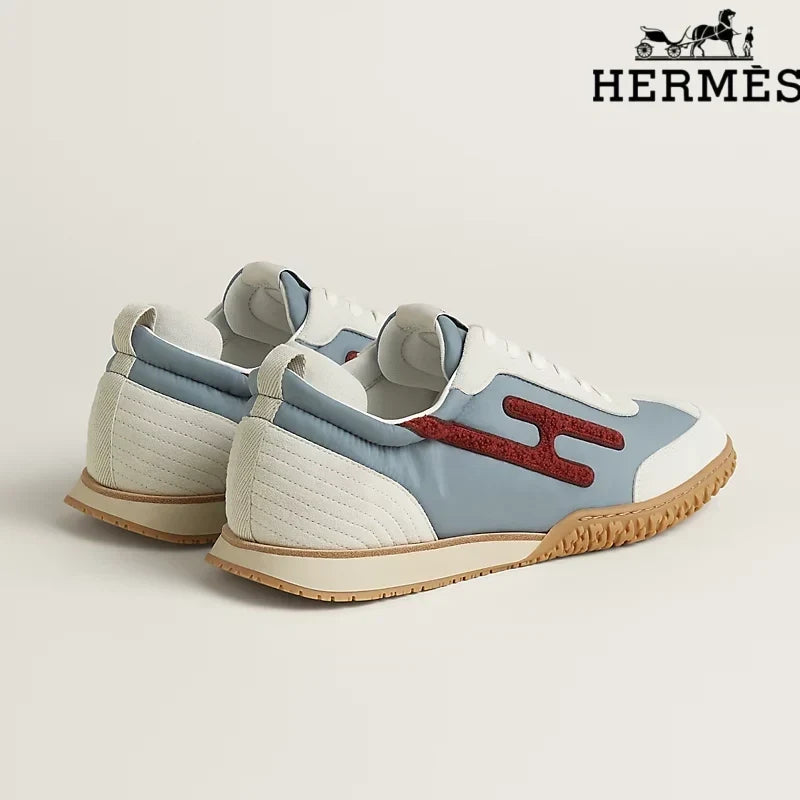 Herm¨¨s Light Blue, White and Red H-Logo Sneakers