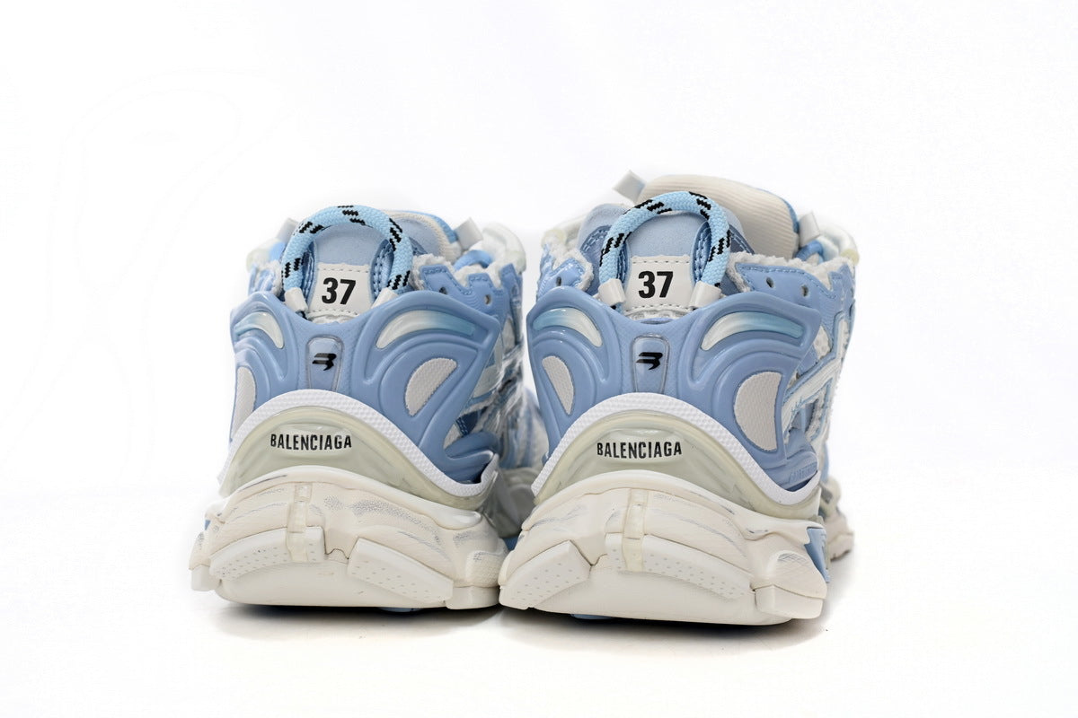 Balenciaga men's shoes Track Runner Sneaker ¨C Distressed Low-Top White and Blue