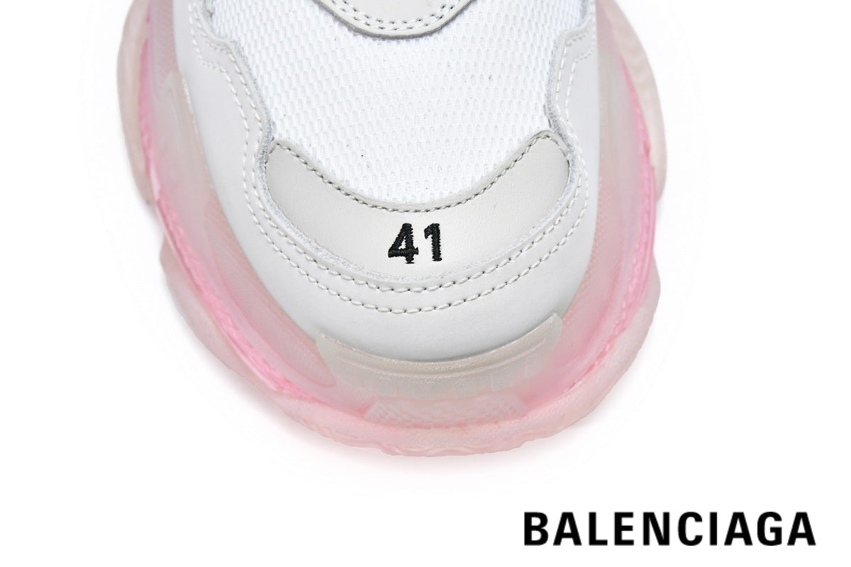Balenciaga Triple S men's shoes  women sneakers ¨C White, Pink & Clear Sole