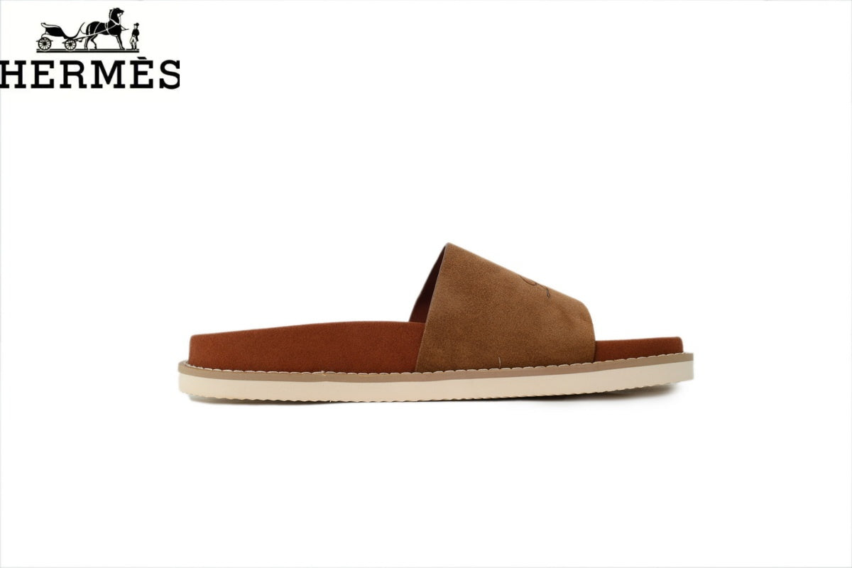 Herm¨¨s Chestnut Brown Suede Single-Band Slide Sandal