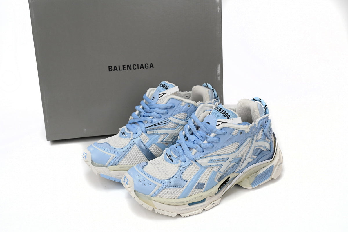 Balenciaga men's shoes Track Runner Sneaker ¨C Distressed Low-Top White and Blue