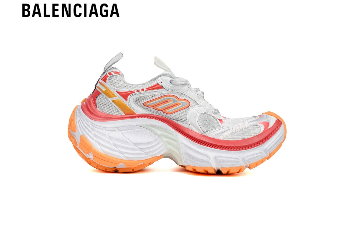 Balenciaga Cargo men's shoes  women sneakers¡ª White Mesh, Red & Orange Synthetic Overlays