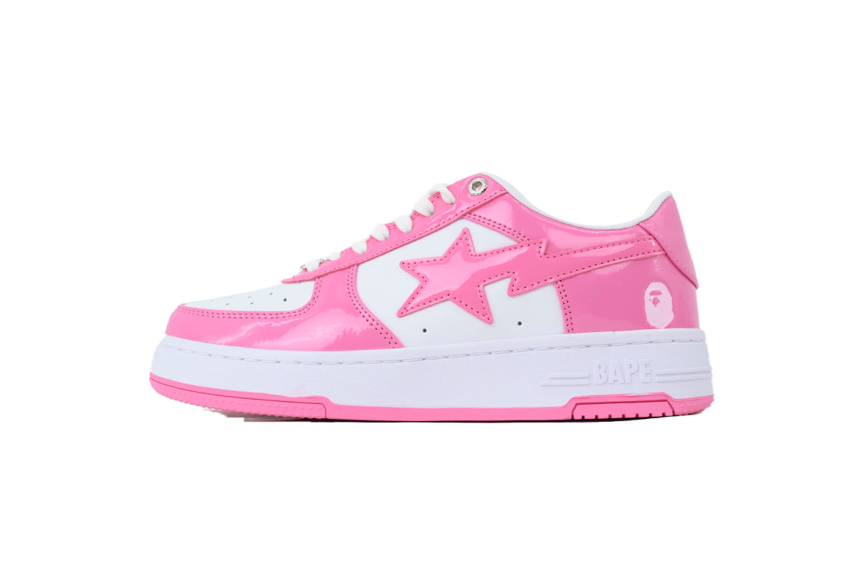 A BATHING APE BAPE STA Glossy Pink & White Sneakers | Women's & Men's Skate-Inspired Shoes