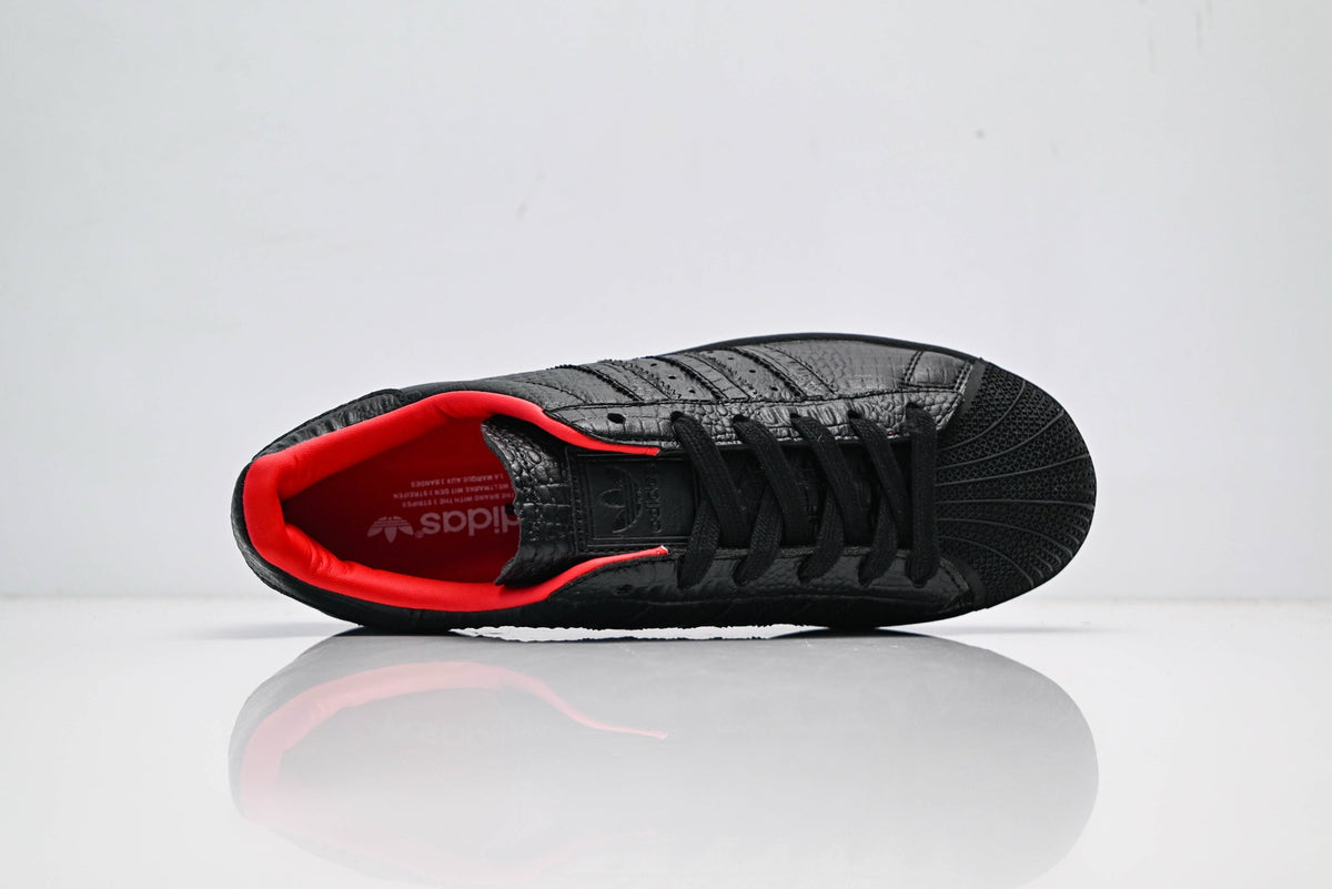 adidas Originals Superstar ¨C Black Croc-Embossed Upper with Red Lining & White Shell Toe