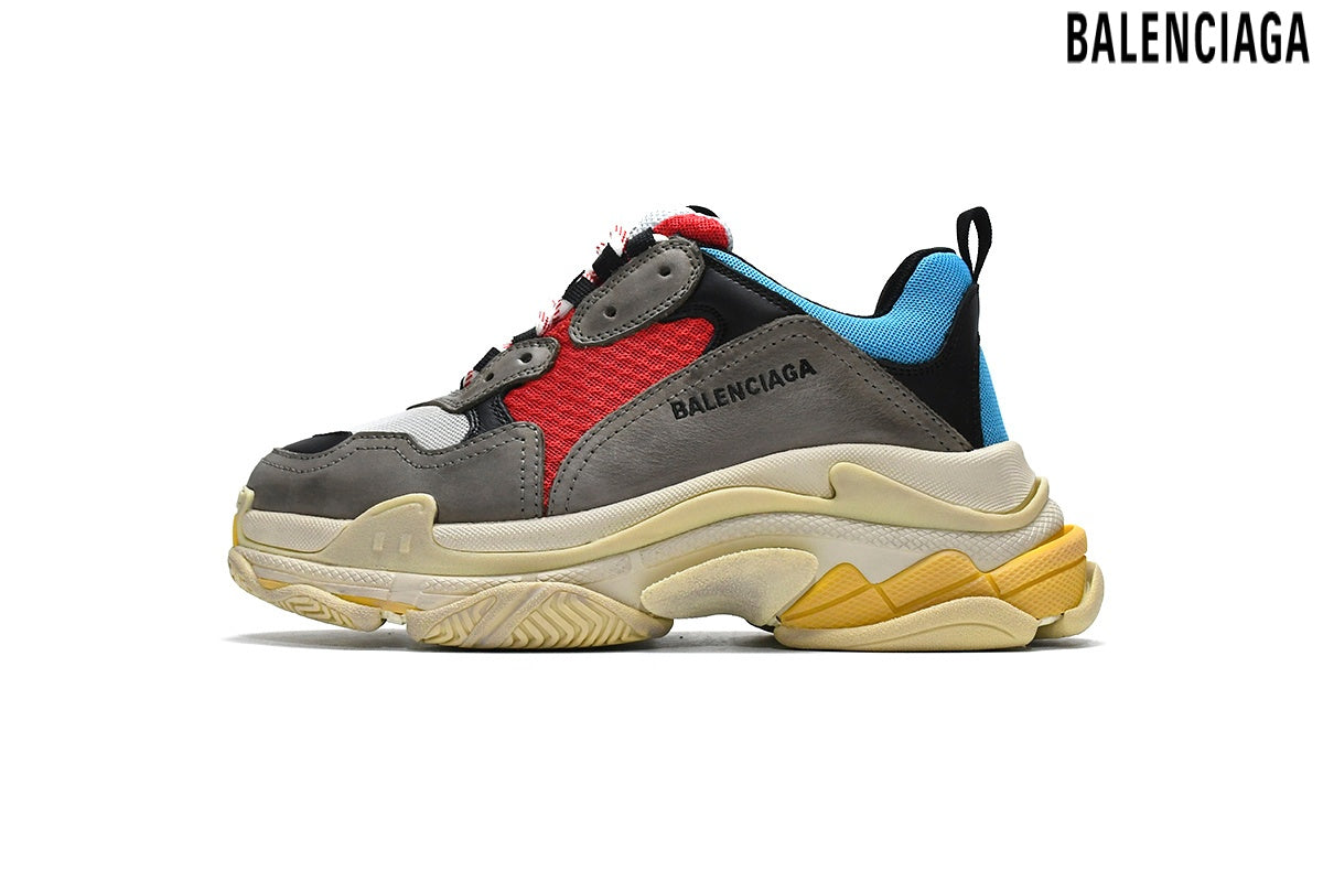 Balenciaga Triple S men's shoes  women sneakers ¨C Grey, Red & Blue