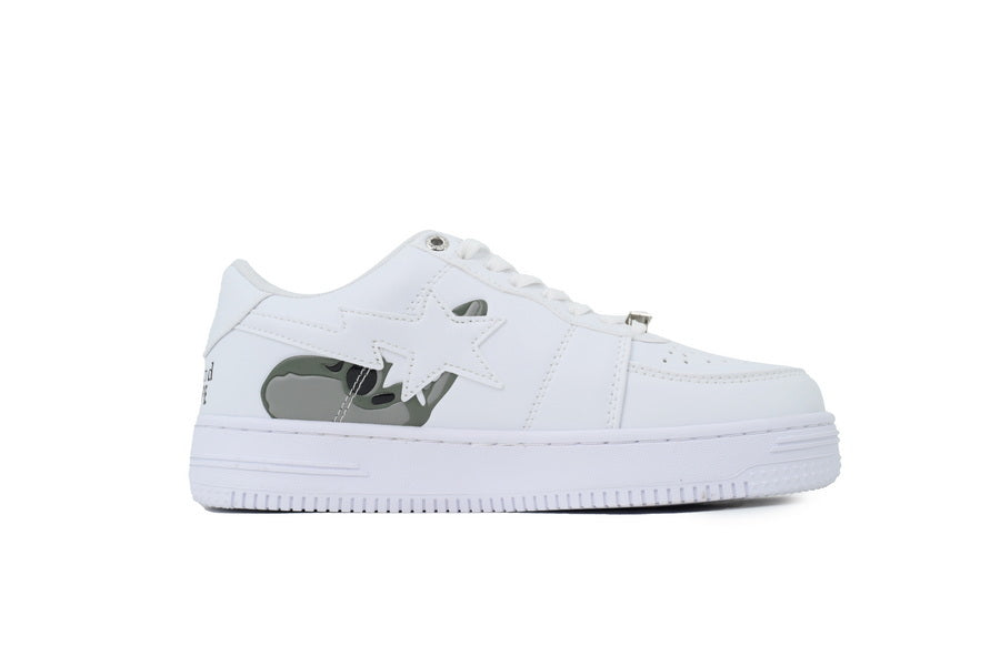 A BATHING APE BAPE STA White Shark & Camo Graphic Sneakers | Women's & Men's Skate-Inspired Shoes