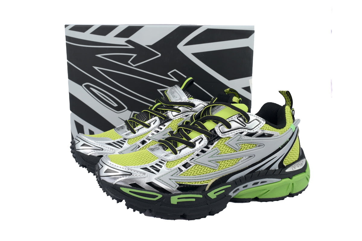 Off-White Be Right Back Women's Men's Shoes | Lime Green & Silver Mesh Retro Sneakers