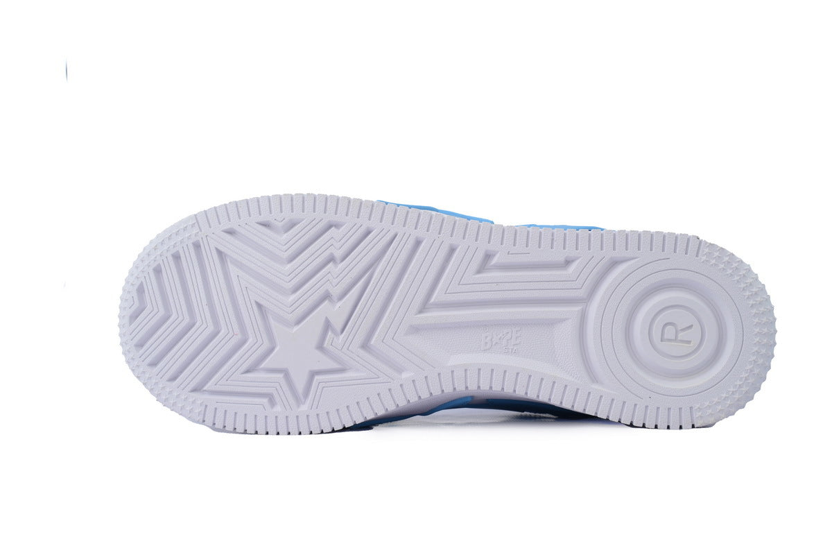 A BATHING APE BAPE STA Glossy Sky Blue & White Oversized-Star Sneakers | Women's & Men's Skate-Inspired Shoes