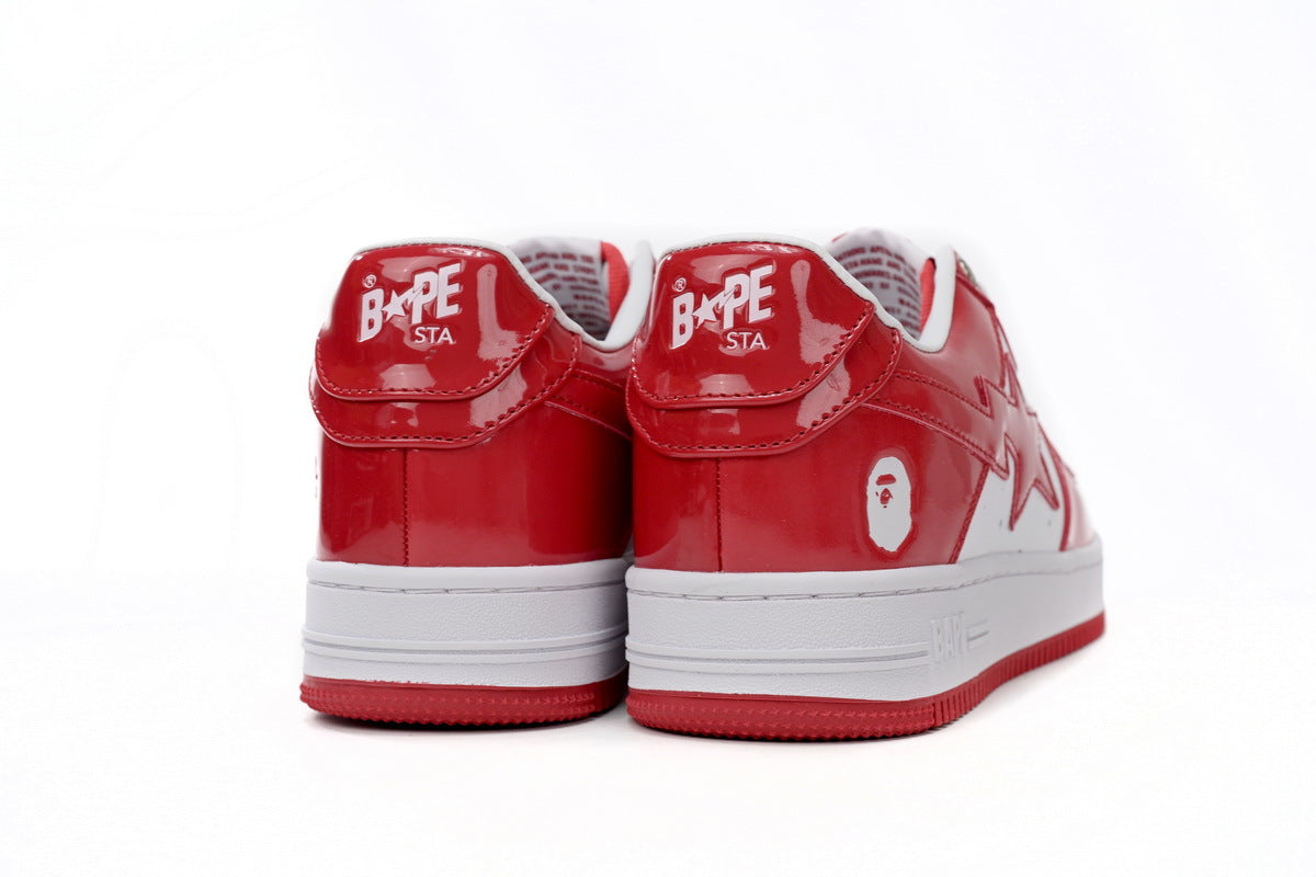 A BATHING APE BAPE STA Glossy Red & White Sneakers | Women's & Men's Skate-Inspired Shoes