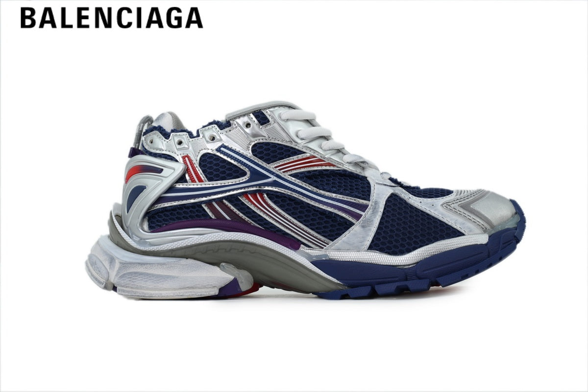 Balenciaga Runner Mid Sneaker ¡ª Navy Mesh, Silver, Red & Purple Synthetic Overlays
