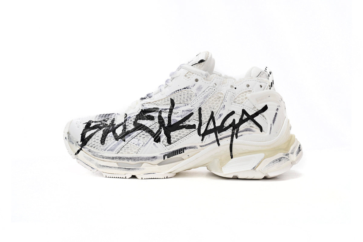 Balenciaga men's shoes Track Runner Sneaker ¨C Distressed Low-Top  balenciaga runners White and Black