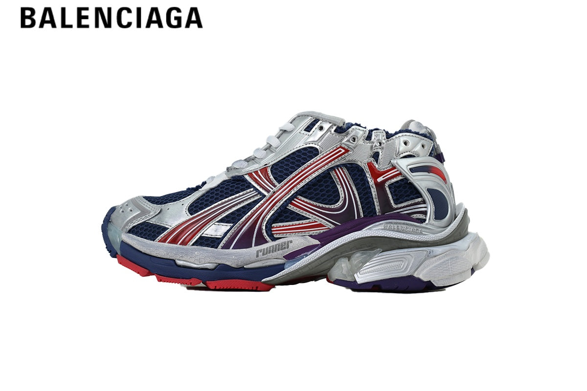 Balenciaga Runner Mid Sneaker ¡ª Navy Mesh, Silver, Red & Purple Synthetic Overlays