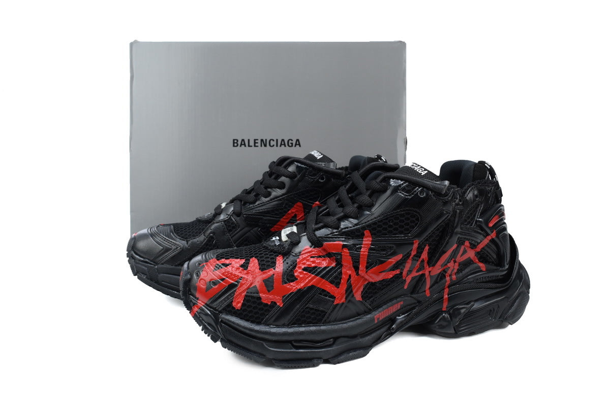 Balenciaga  men's shoes Track  Runner Sneaker ¨C Distressed Low-Top balenciaga runners Black and Red