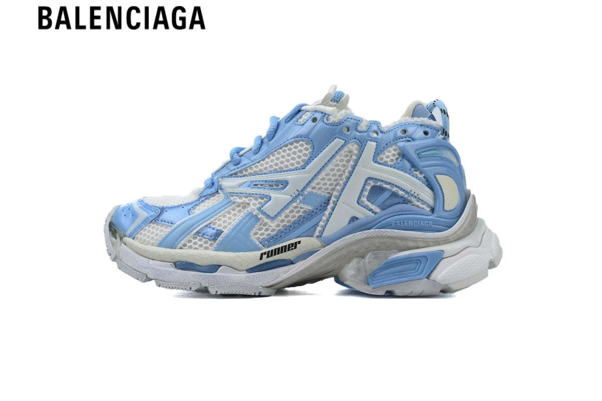 Balenciaga Runner Sneaker ¡ª White Mesh & Light Blue Synthetic Overlays