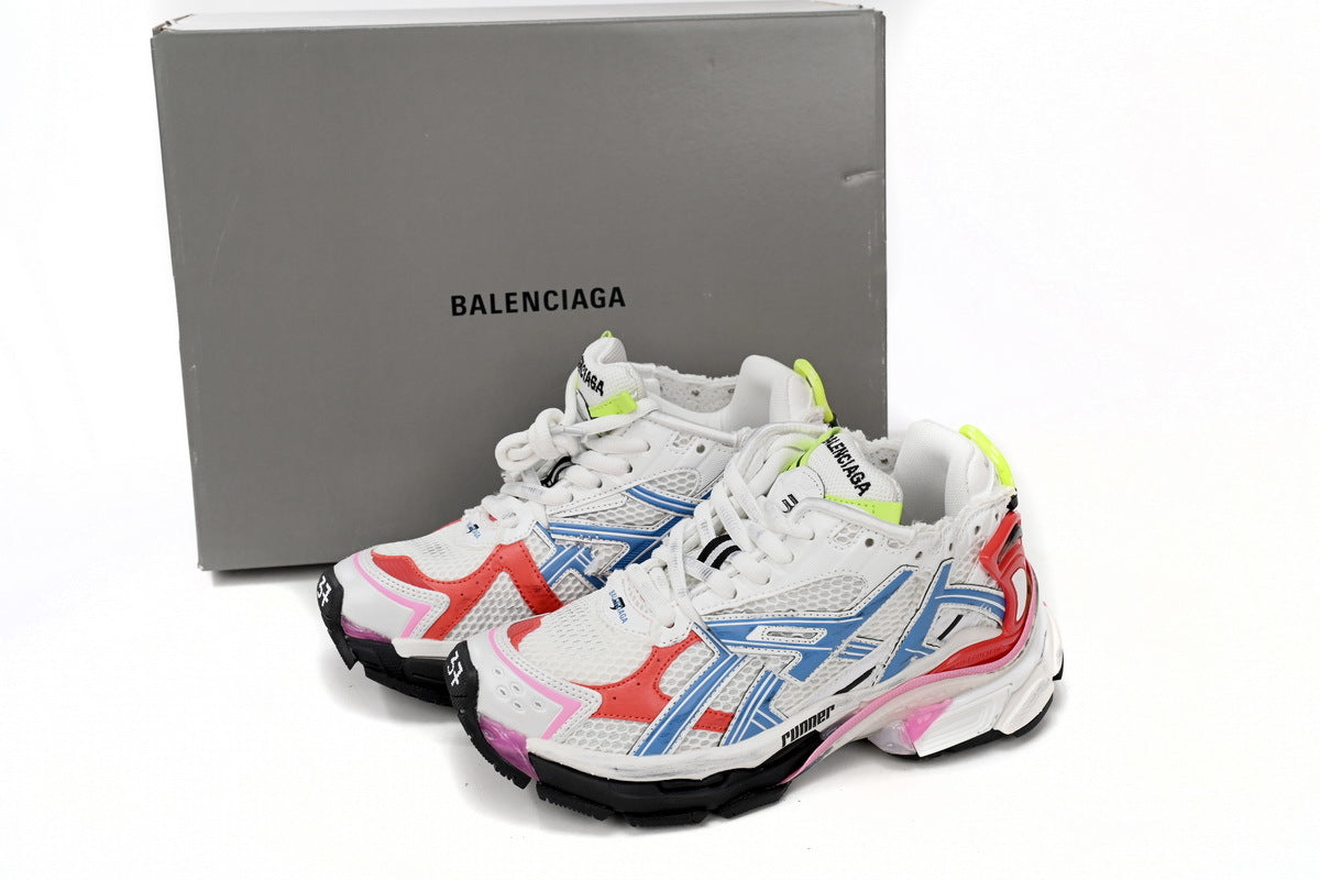 Balenciaga men's shoes Track  Runner Sneaker ¨C Distressed Low-Top White and Red
