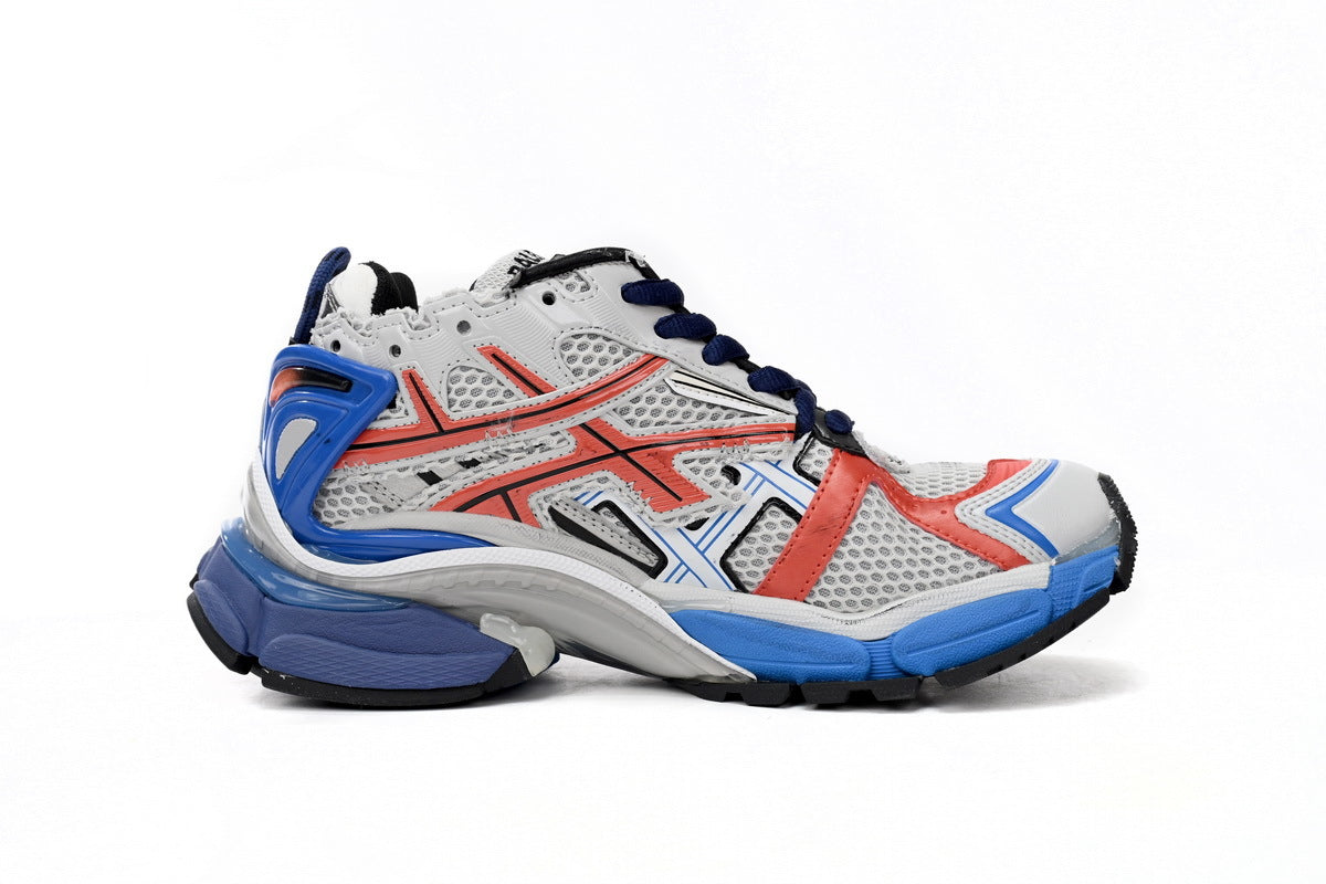 Balenciaga men's shoes Track Runner Sneaker ¨C Distressed Low-Top balenciaga runners  White, Red, and Blue