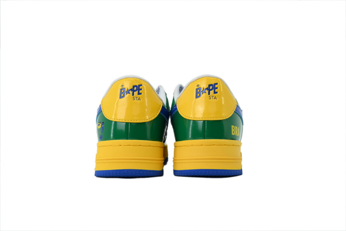 A BATHING APE BAPE STA Glossy Green, Yellow & Blue Eye-Graphic Sneakers | Women's & Men's Skate-Inspired Shoes