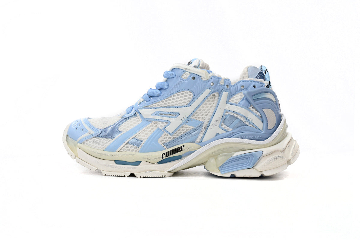 Balenciaga men's shoes Track Runner Sneaker ¨C Distressed Low-Top White and Blue