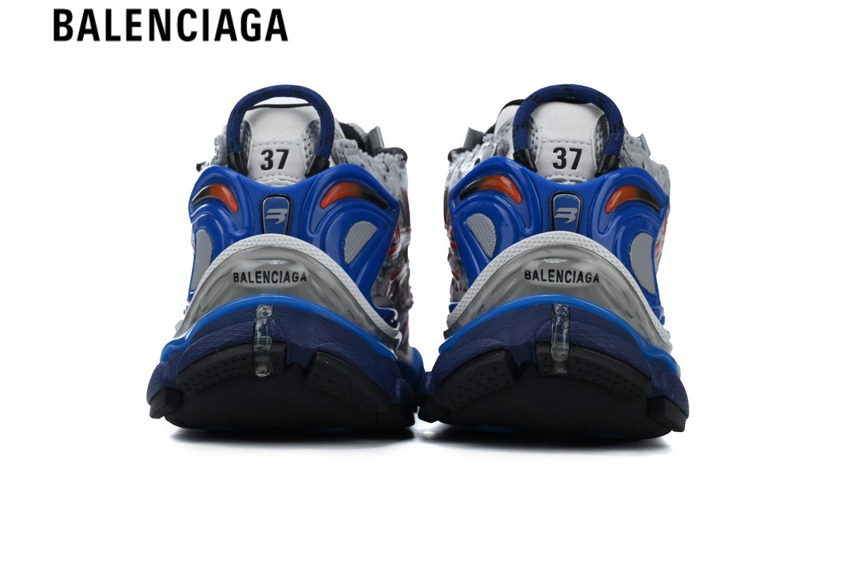 Balenciaga Runner men's shoes  women sneakers ¡ª Silver Mesh, Red & Blue Synthetic Overlays