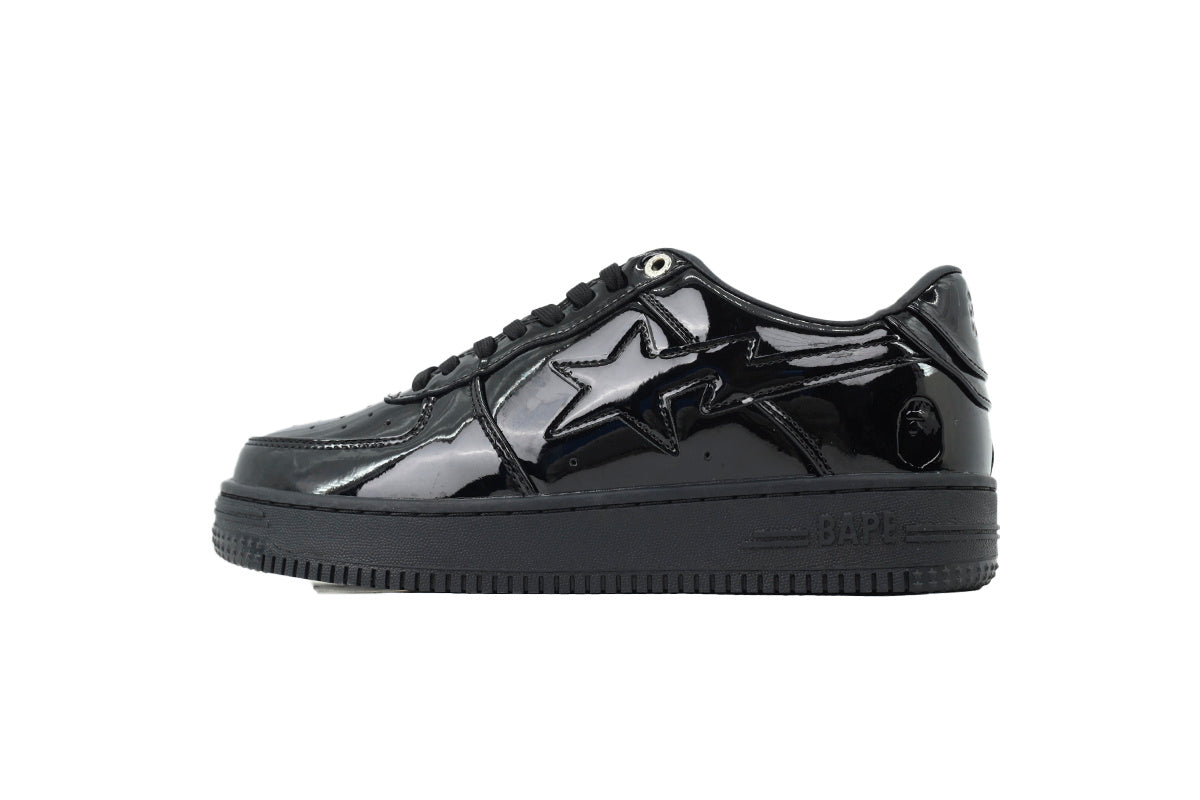 A BATHING APE BAPE STA Glossy All Black Tonal-Star Sneakers | Women's & Men's Skate-Inspired Shoes