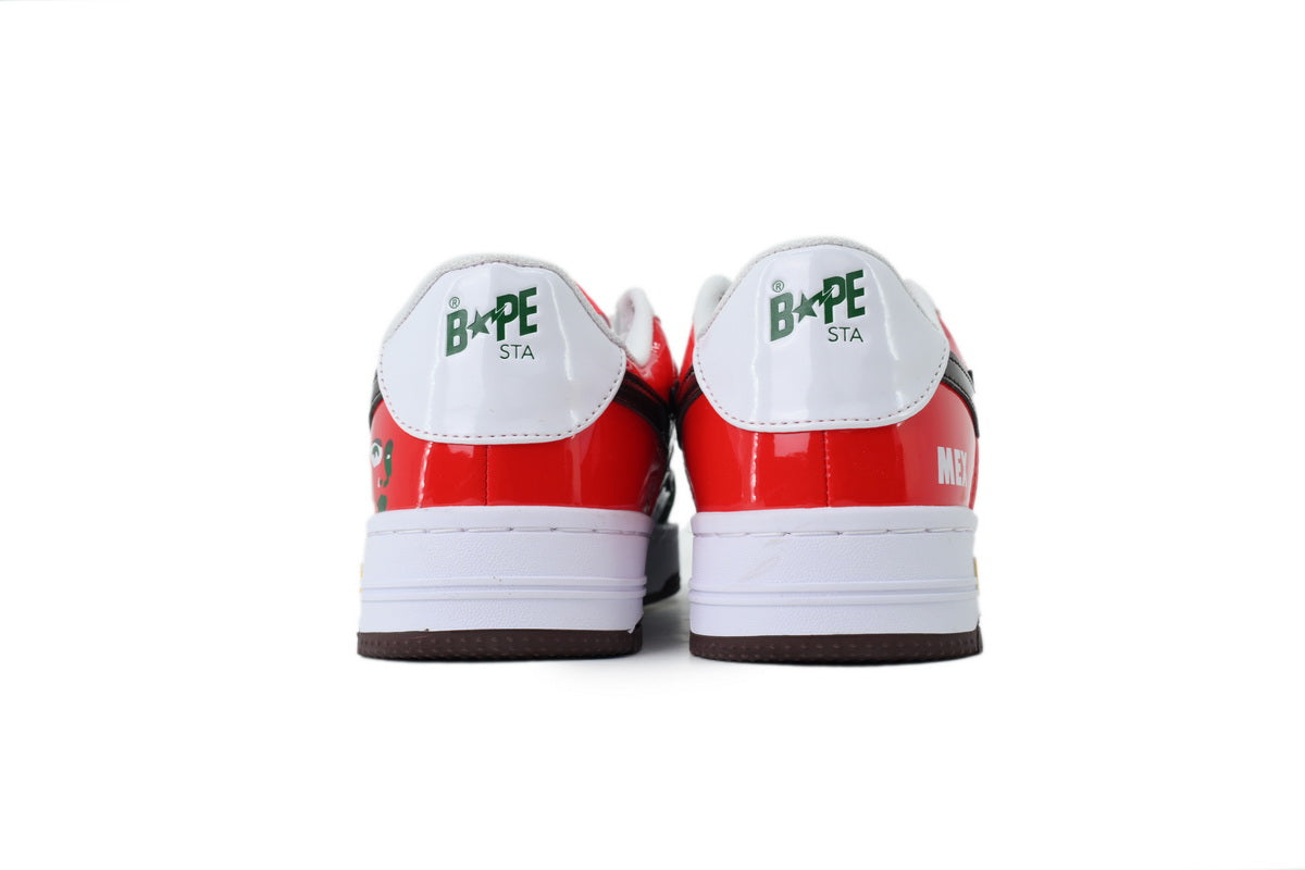 A BATHING APE BAPE STA Glossy Green, Red & White Eye-Graphic Sneakers | Women's & Men's Skate-Inspired Shoes