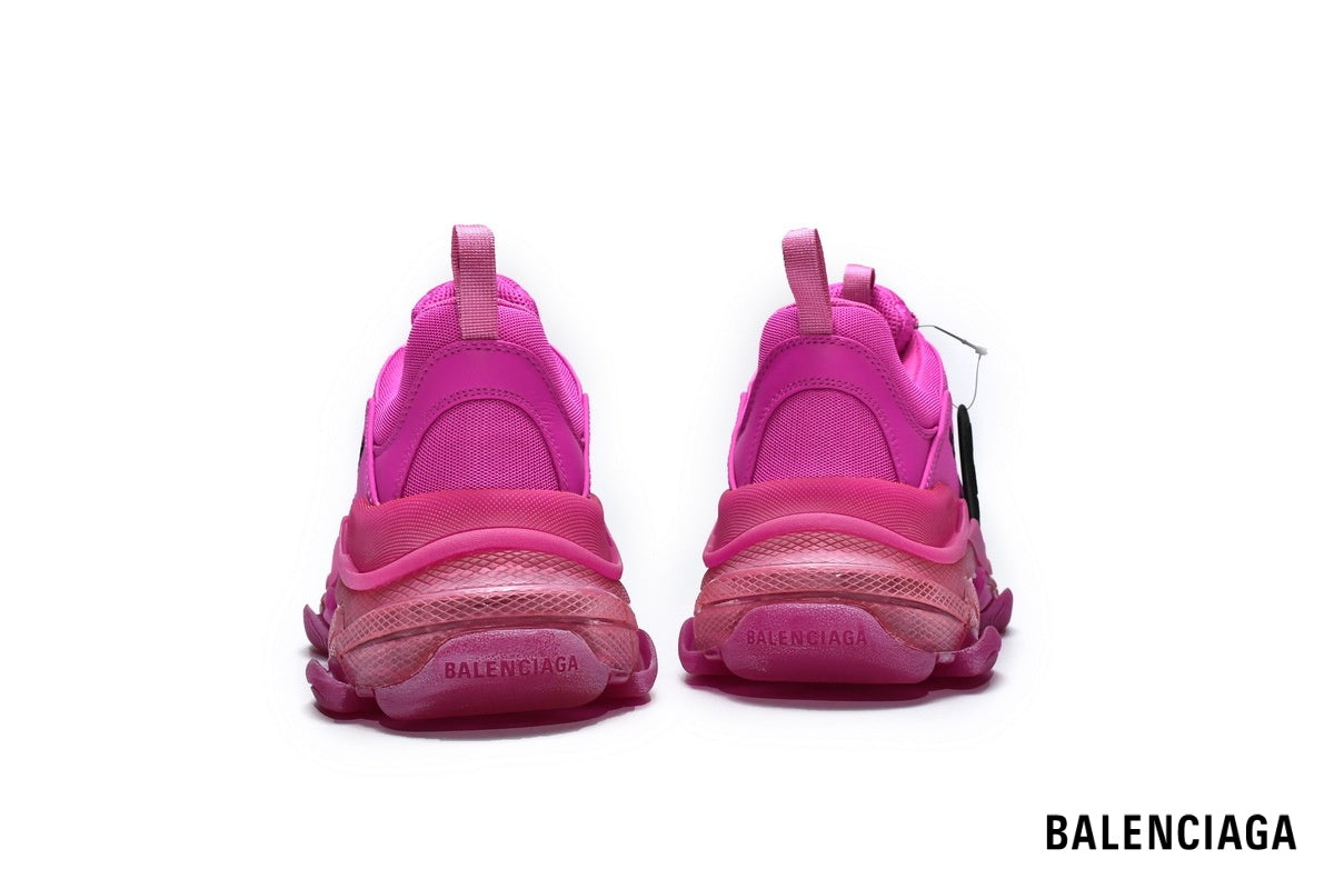 Balenciaga Triple S men's shoes  women sneakers ¨C Fuchsia & Clear Sole