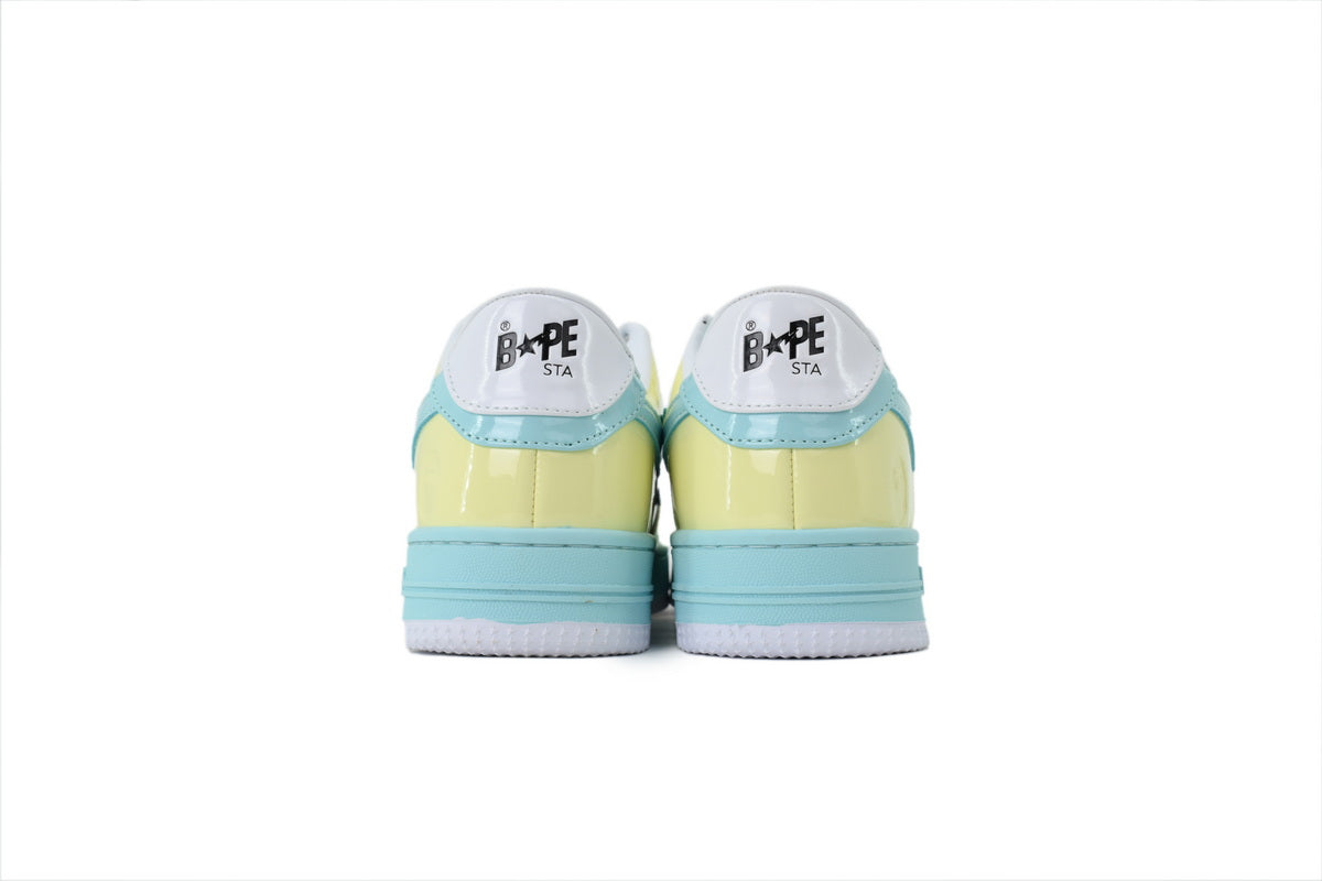 A BATHING APE BAPE STA Glossy Pastel Yellow, Aqua & Brown Sneakers | Women's & Men's Skate-Inspired Shoes
