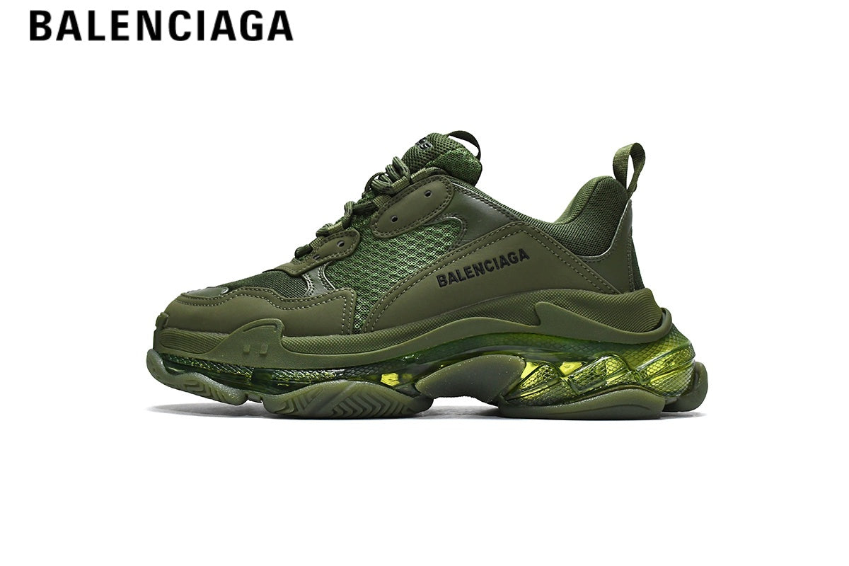 Balenciaga Triple S men's shoes  women sneakers ¡ª Army Green, Clear Sole