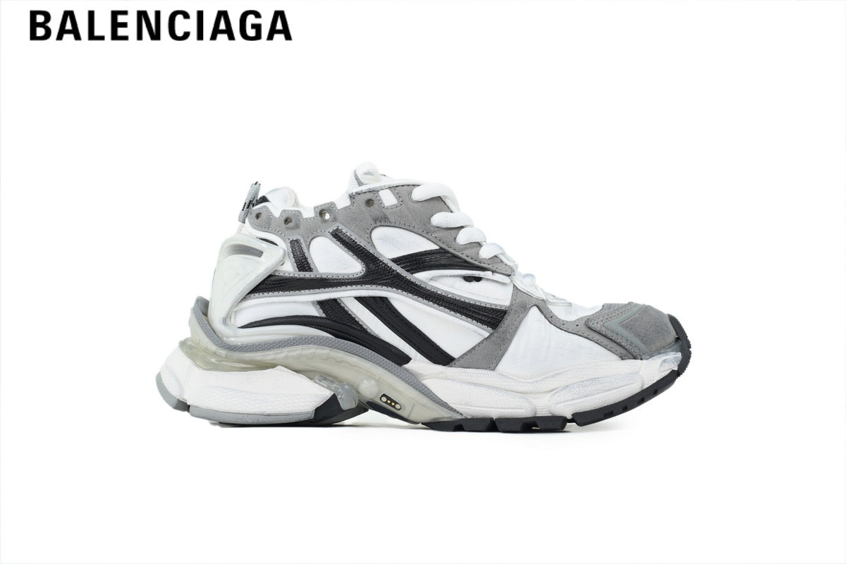 Balenciaga Runner Mid Sneaker ¡ª White Mesh, Black & Grey Synthetic Overlays