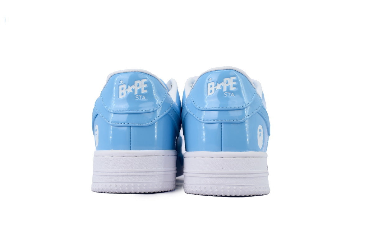 A BATHING APE BAPE STA Glossy Sky Blue & White Oversized-Star Sneakers | Women's & Men's Skate-Inspired Shoes