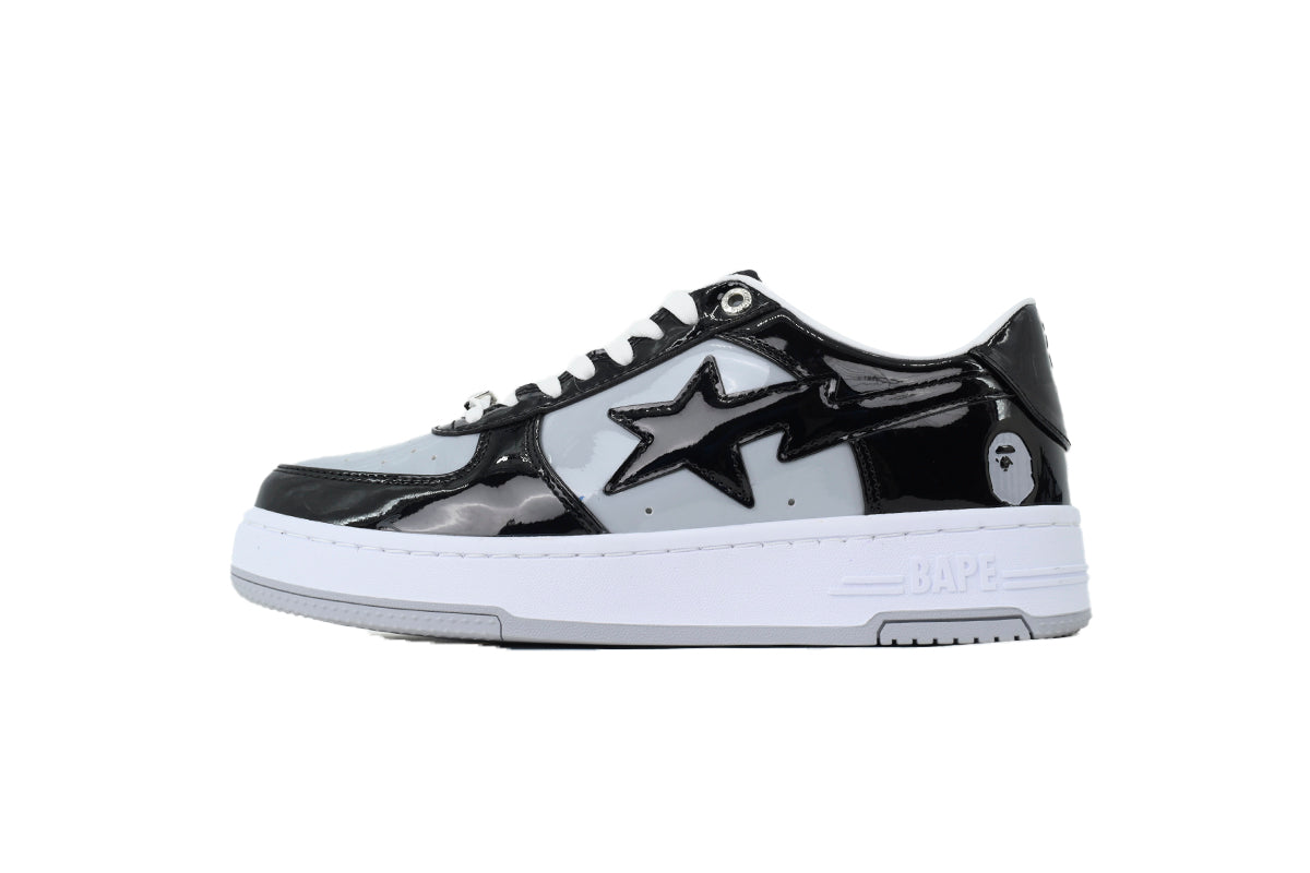 A BATHING APE BAPE STA Glossy Black & Light Grey Sneakers | Women's & Men's Skate-Inspired Shoes