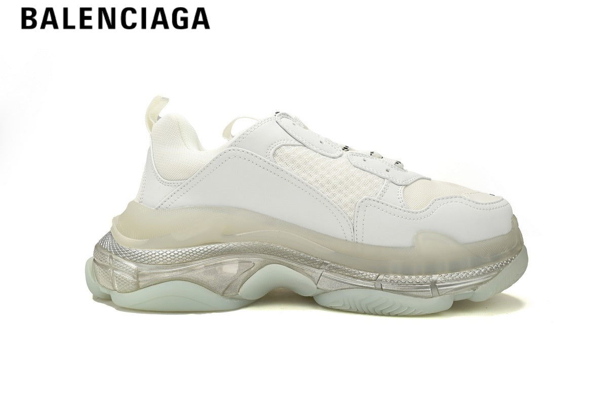 Balenciaga Triple S men's shoes  women sneakers ¡ª White, Clear Sole