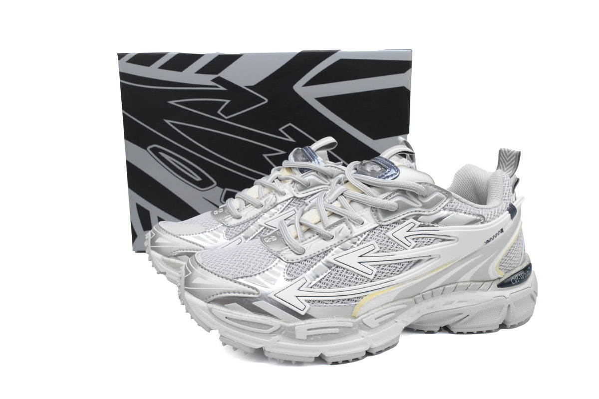 Off-White Be Right Back Women's Men's Shoes | White & Silver Mesh Retro Sneakers
