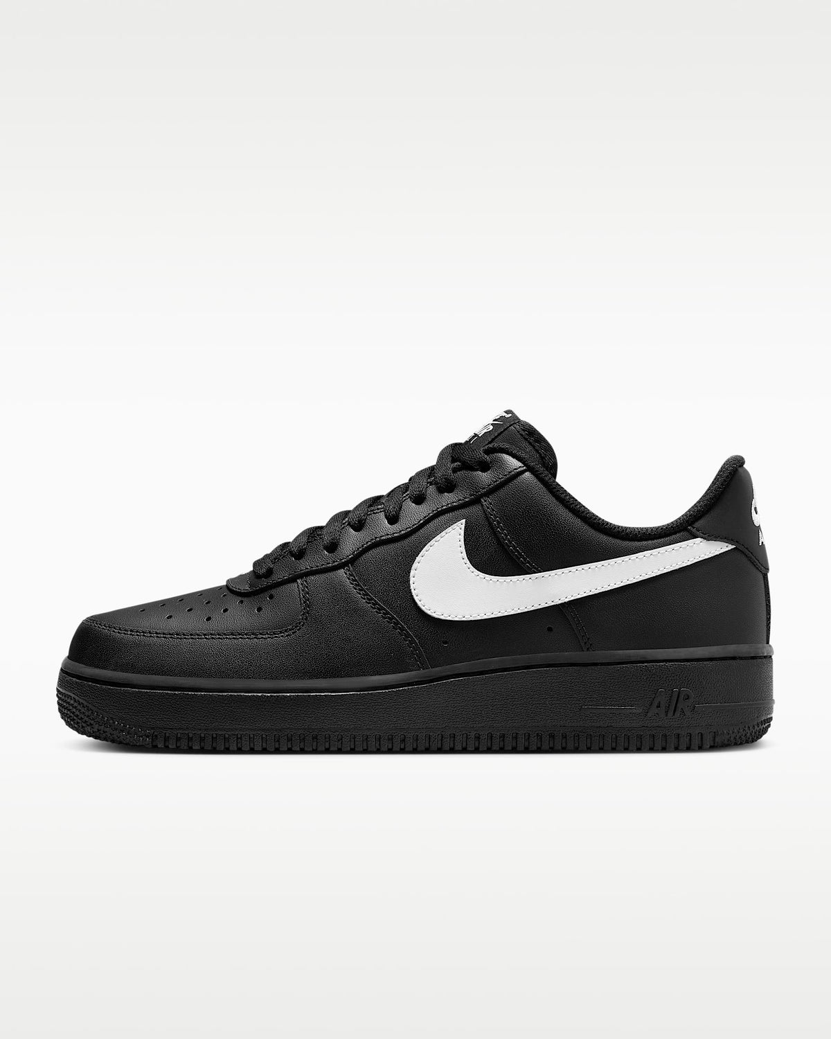 Nike Air Force 1 '07 Black Leather White Swoosh Sneakers mens low top shoes