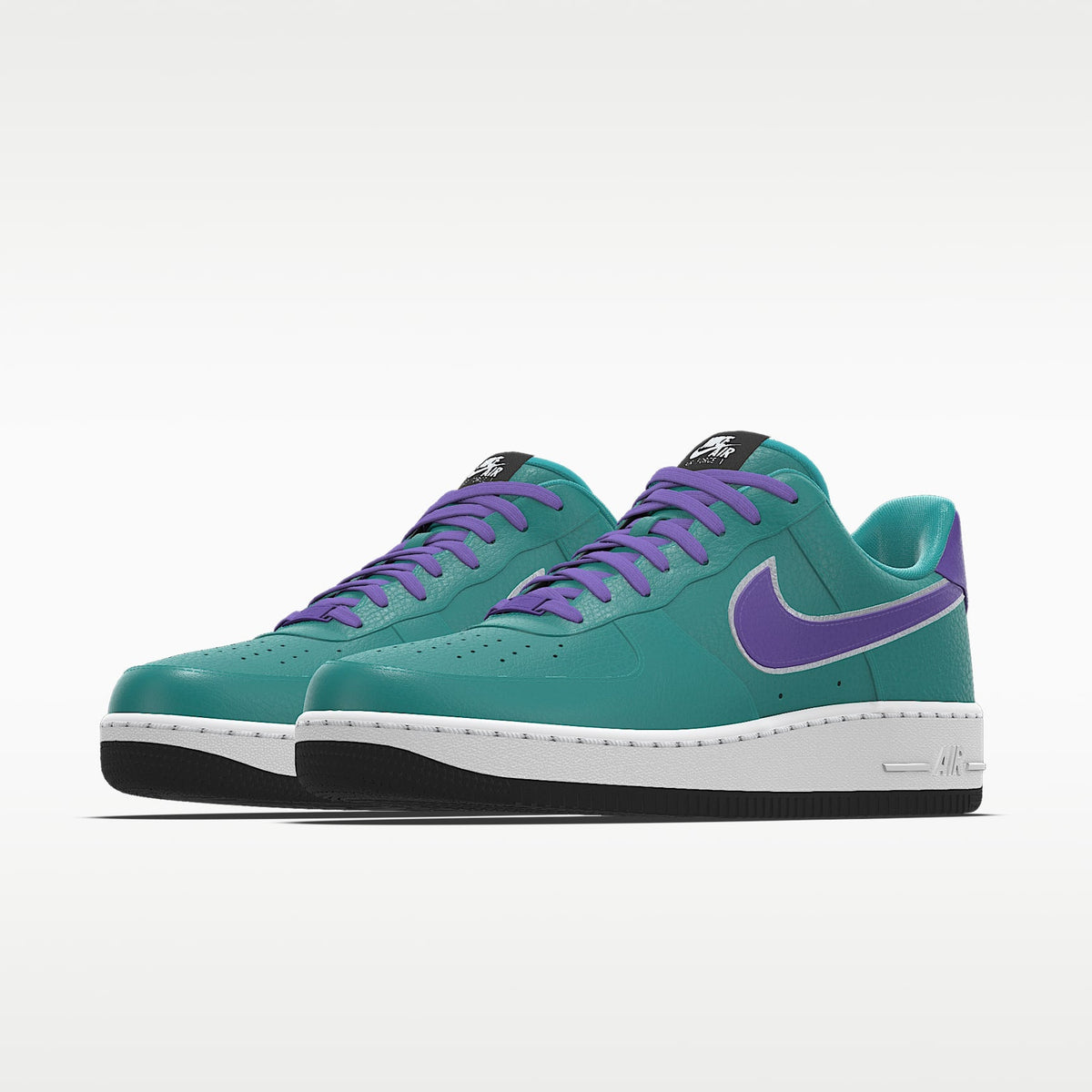 Nike Air Force 1 '07 Teal Purple Silver Outline Swoosh Sneakers mens low top shoes