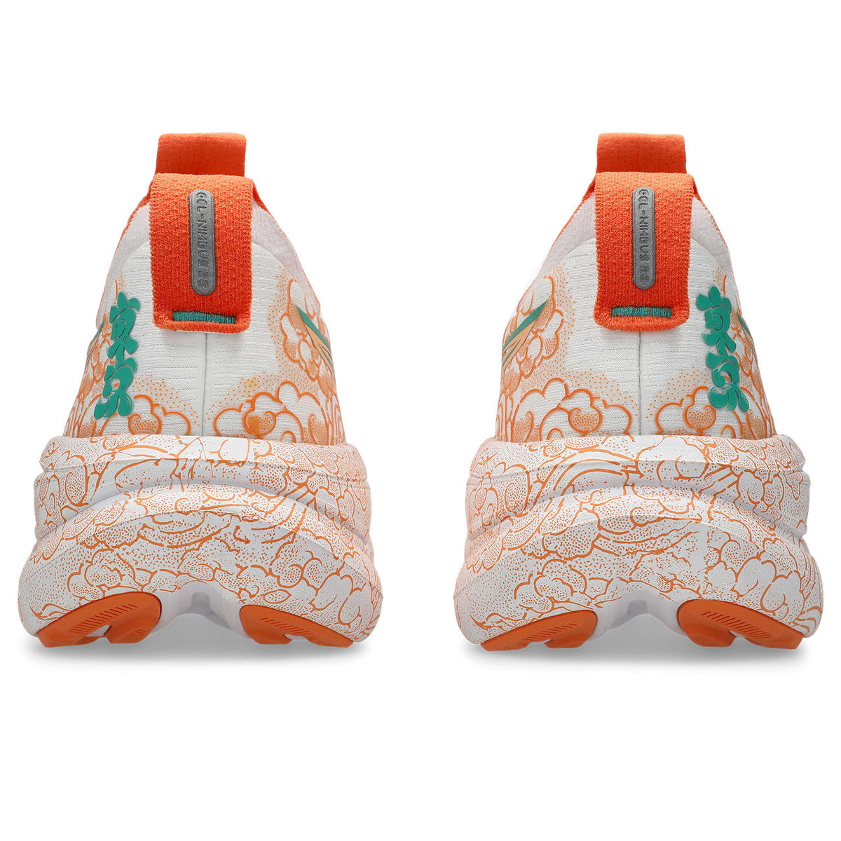 Asics womens shoes  neutral running shoes mens  sneakers  Gel-Nimbus 27 White / Orange / Cloud Print