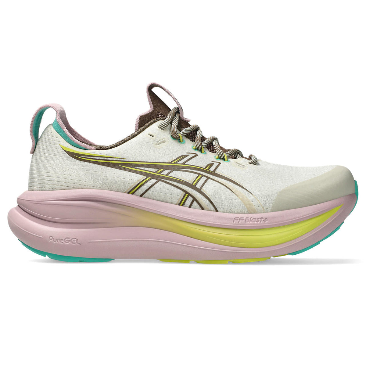 Asics womens shoes  neutral running shoes mens  sneakers  Gel-Nimbus 28 ¨C Off-White/Brown/Pink Running Shoe