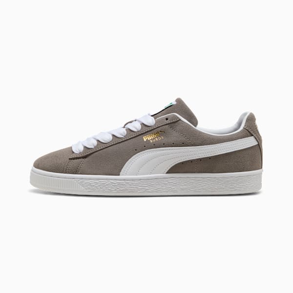 PUMA Suede Classic Grey-White-Gold  puma shoes for men  womens shoes  roma shoes