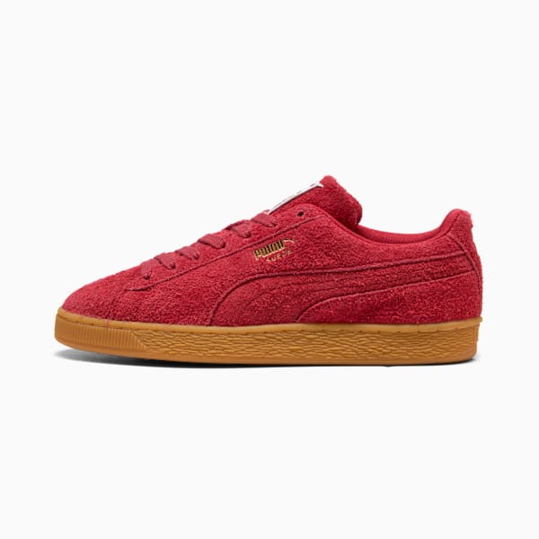 PUMA Suede Classic Red Hairy Suede-Gum Sole-Gold puma shoes for men  womens shoes  roma shoes