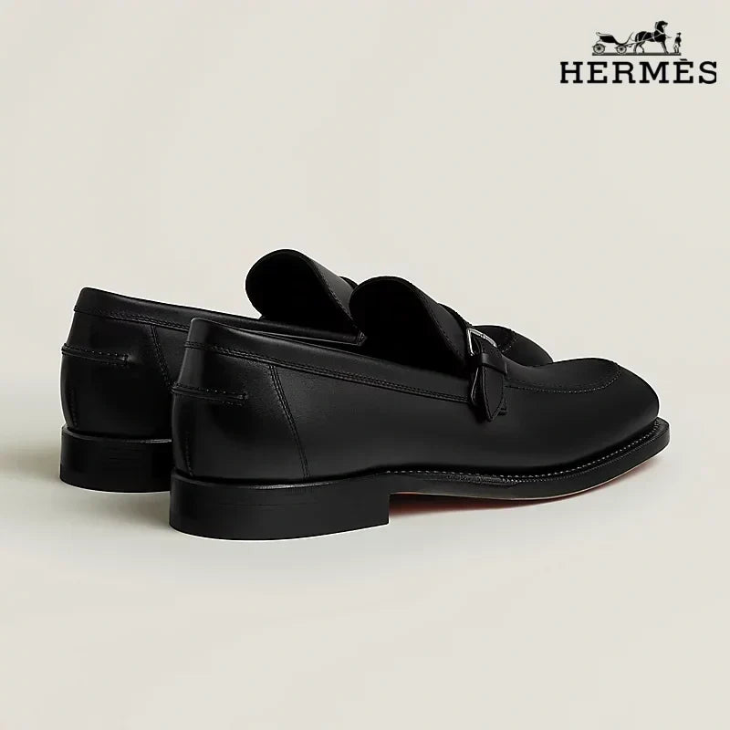 Herm¨¨s Black Leather Loafer with Single Buckle