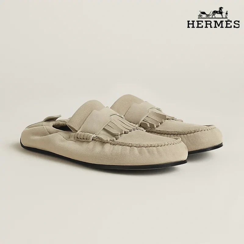 Herm¨¨s Beige Suede Mule Loafer with Tassel