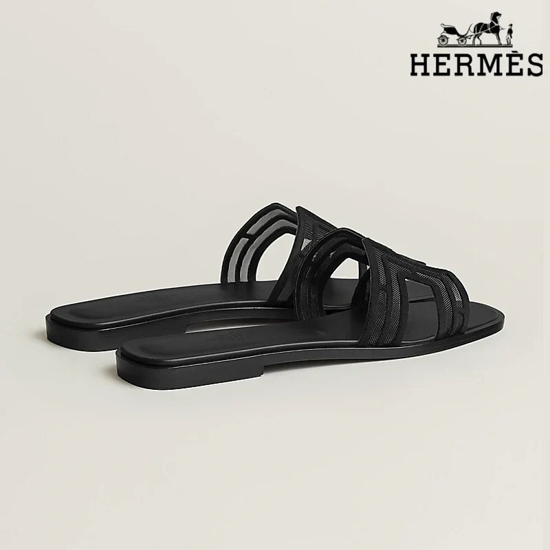 Herm¨¨s Black Mesh Slide Sandals with H Cutout