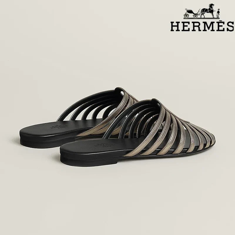 Herm¨¨s Metallic Bronze Leather Flat Slide Sandals