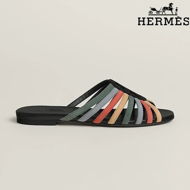 Herm¨¨s Multicolor Suede Flat Slide Sandals