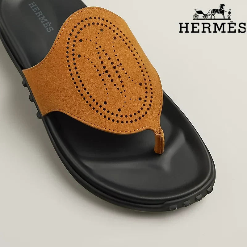 Herm¨¨s  female slides Tan Suede Thong Slide Sandals