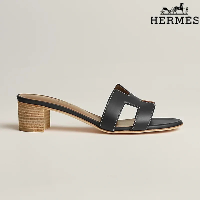 Herm¨¨s Brown Leather Oran Slide Sandals