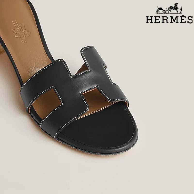 Herm¨¨s Black Leather Heeled Slide Sandals