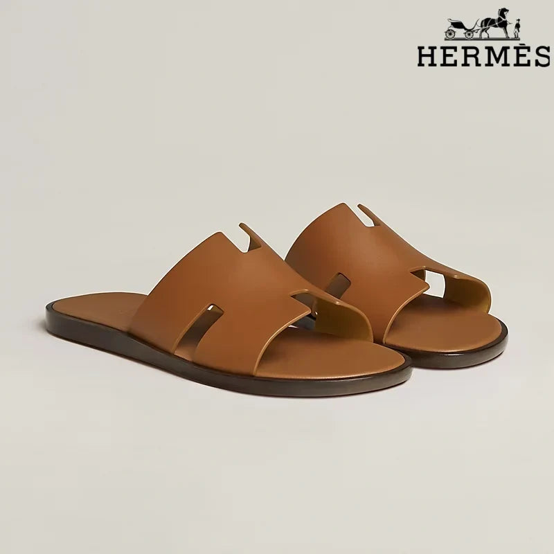 Herm¨¨s Brown Leather Oran Slide Sandals